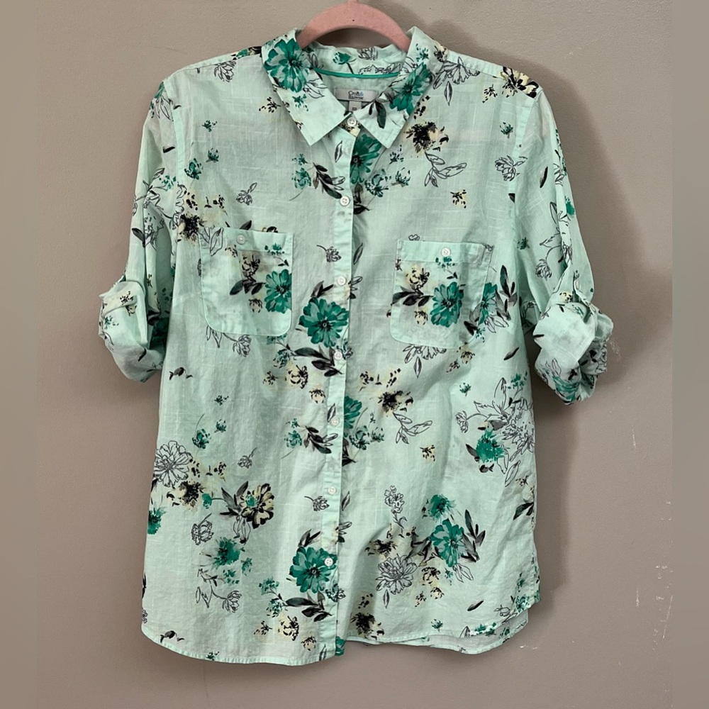 croft & barrow Mint Green Floral Button-Down Shirt